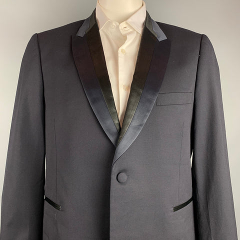 PAUL SMITH Size 46 Navy & Black Wool Peak Lapel Sport Coat