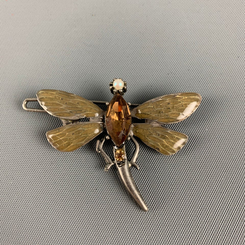YOSCA Silver Yellow Rhinestones Dragonfly Hair Clip