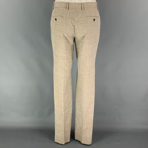JOHN VARVATOS Size 38 Regular Oatmeal Heather Wool Blend Peak Lapel Suit
