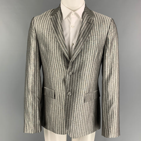 ROBERTO CAVALLI Size 40 Silver Black Stripe Wool Silk Sport Coat