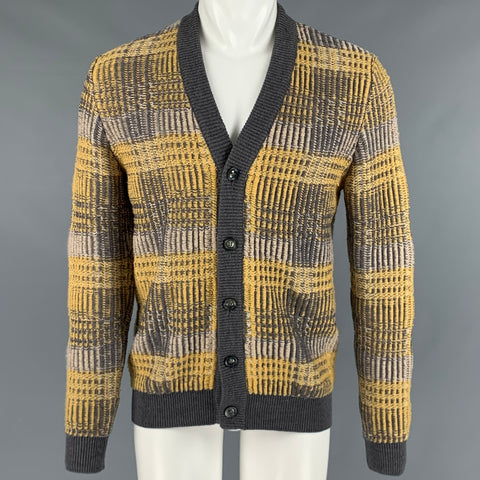 MAISON MARTIN MARGIELA Size S Grey Yellow Plaid Wool Cotton Oversized Cardigan