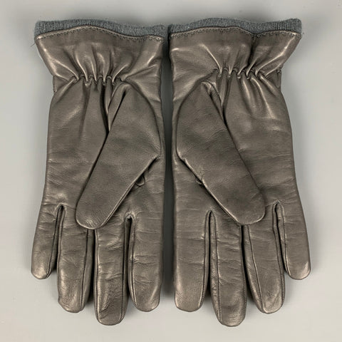 CARIDEI Size 8.5 Grey Quilted Leather Cashmere Gloves
