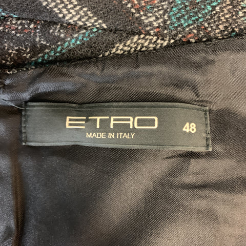ETRO Talla 12 Vestido recto drapeado sin mangas de mezcla de lana estampada gris