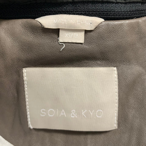 SOIA & KYO Size XS Grey Black Leather Mixed Materials Hooded Jacket