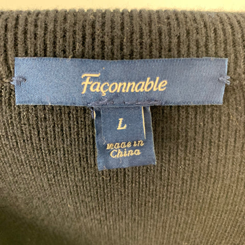 FACONNABLE Size L Black Wool / Cotton Zip Up Vest