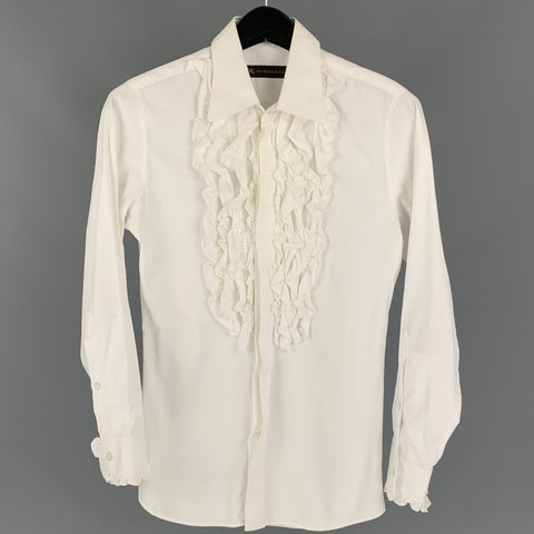 BURBERRY PRORSUM Size XS White Ruffled Tuxedo Slim Fit Long Sleeve Shirt