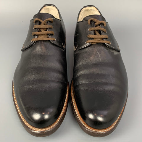 FAUSTO SANTINI Size 7.5 Black Leather Flat Laces