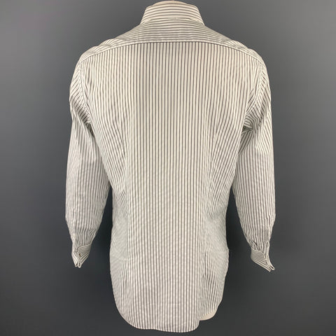 BRIONI Purple Label Size XL Black & White Stripe Cotton French Cuff Long Sleeve Shirt