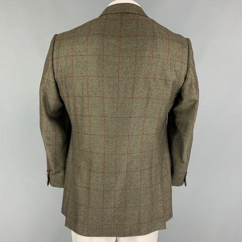 ERMENEGILDO ZEGNA Size 42 Olive Brown Plaid Cashmere Sport Coat