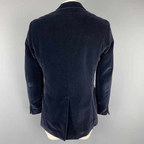 THEORY Size 42 Navy Stripe Cotton Velvet Notch Lapel Long Sport Coat