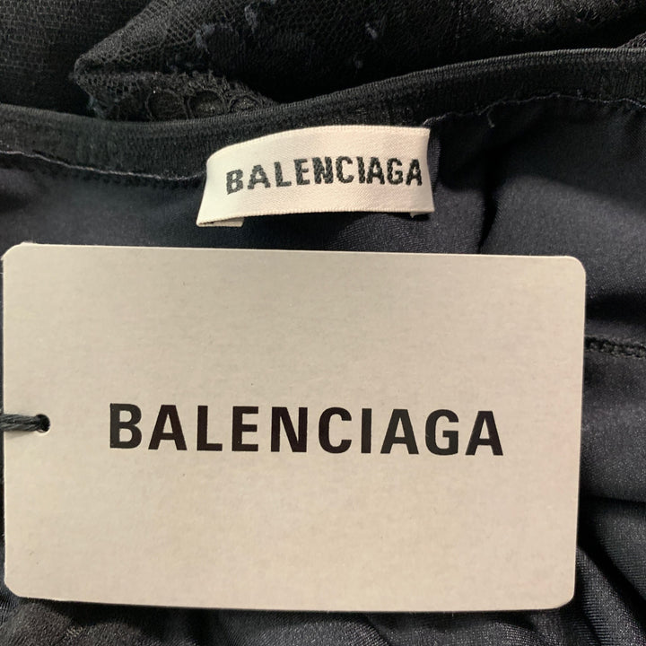 BALENCIAGA Size 4 Black Lace Fitted Mini Cocktail Dress