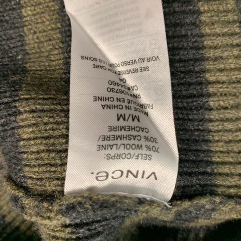 VINCE Jersey con cuello redondo de cachemir y lana a rayas gris oliva talla M