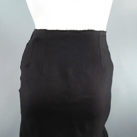 LANVIN Primavera 2006 US 6 Falda lápiz de seda negra con dobladillo con volantes