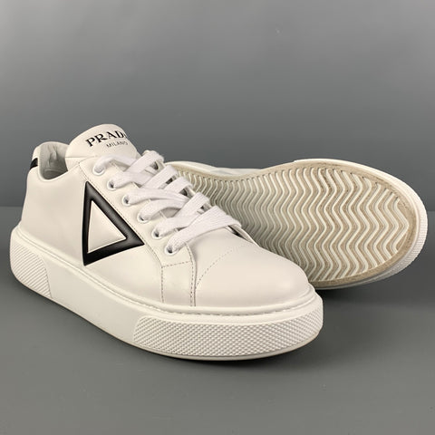 PRADA Size 7.5 White Leather Lace Up Sneakers