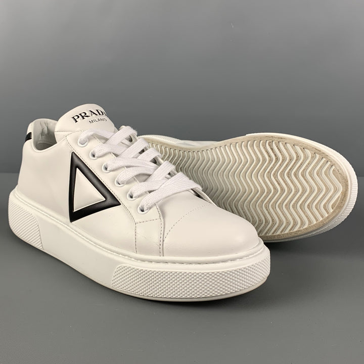 PRADA Size 7.5 White Leather Lace Up Sneakers