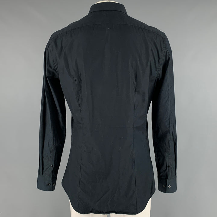 NEIL BARRETT Size L Black Mixed Fabrics Cotton Button Up Long Sleeve Shirt