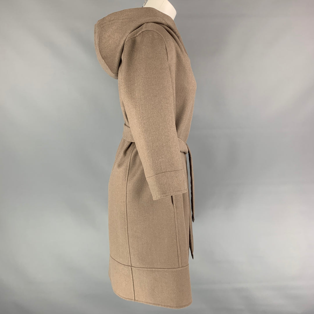 MAX MARA Size 6 Taupe Virgin Wool Hooded Belted Coat