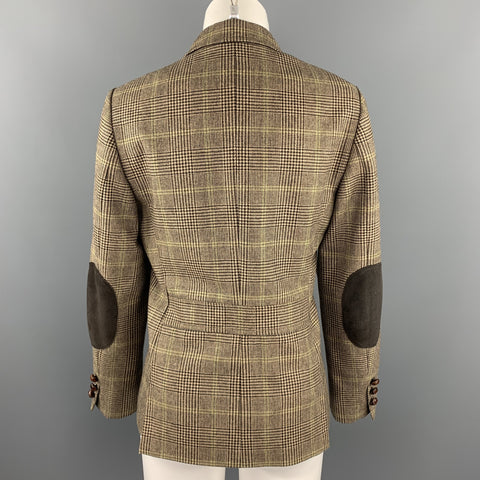 FACONNABLE Talla 6 Chaqueta con solapa de muesca de lana / cachemira a cuadros marrón Glen