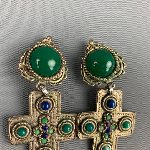 VINTAGE Silver Tone Metal Cross Clip On Earrings
