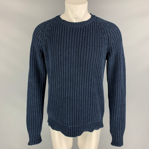 OUR LEGACY Size M Navy Knitted Cotton Crew-Neck Sweater