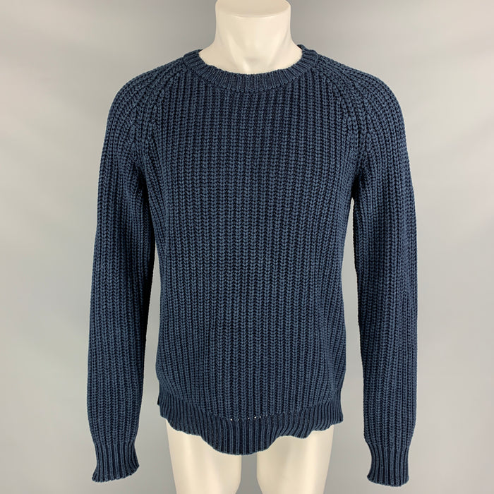 OUR LEGACY Size M Navy Knitted Cotton Crew-Neck Sweater