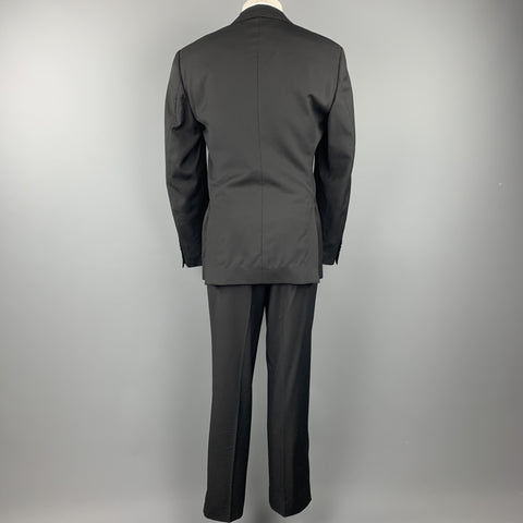 VERSUS by GIANNI VERSACE Size 38 Regular Black on Black Checkered Peak Lapel Suit