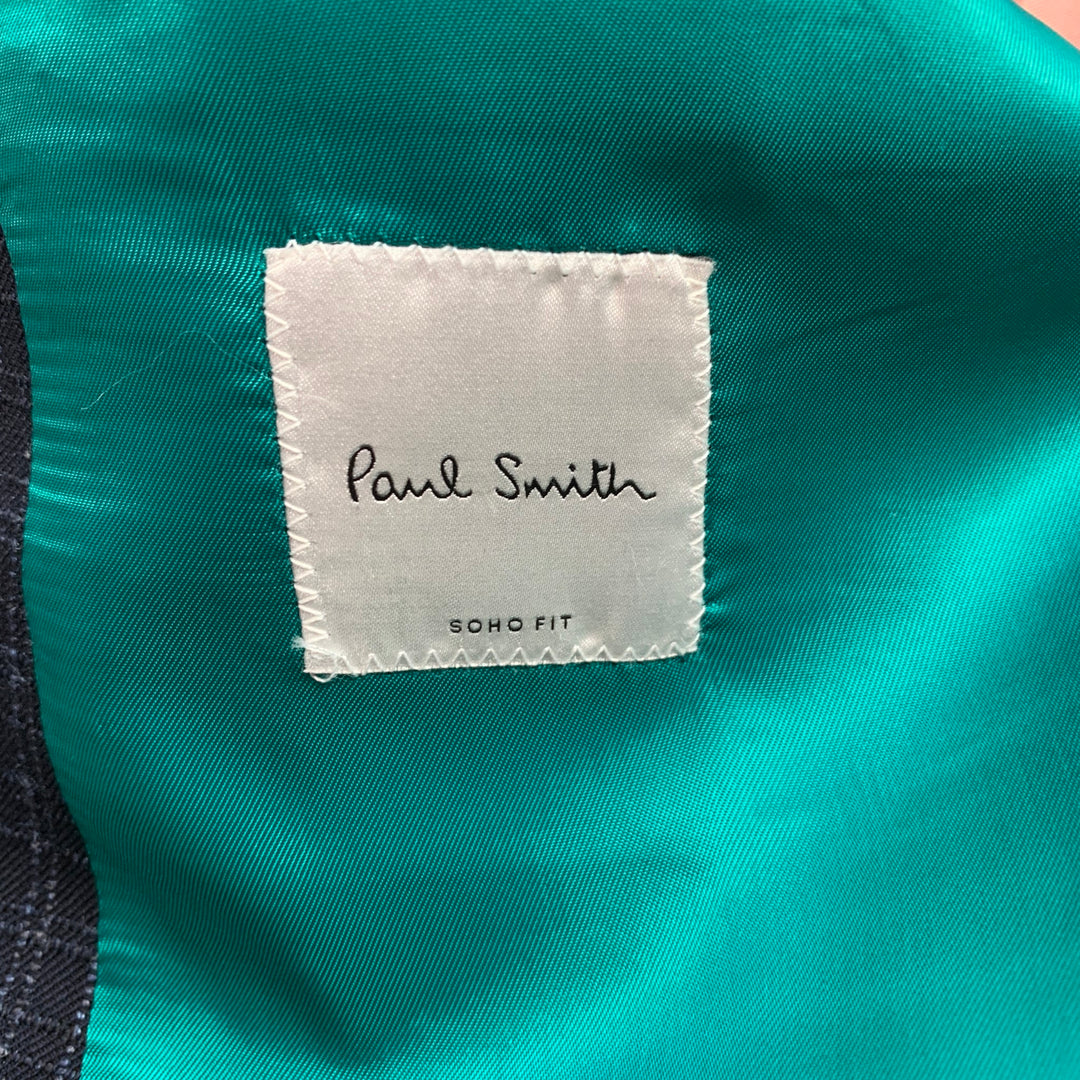 PAUL SMITH Soho Fit Size 40 Regular Navy & Blue Window Pane Wool Blend Sport Coat