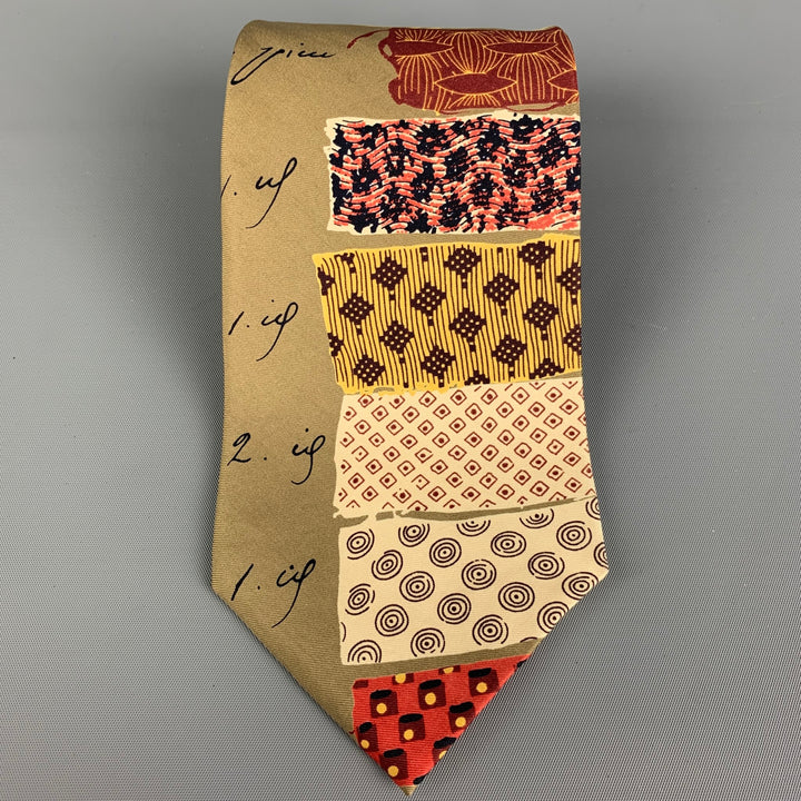 MATSUDA Khaki Abstract Print Silk Tie