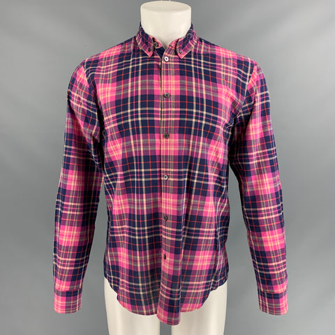 MARC by MARC JACOBS Camisa de manga larga con botones de algodón a cuadros y azul marino rosa talla S