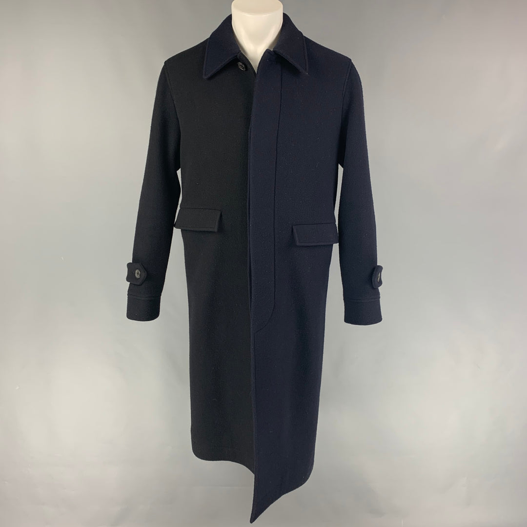 LOEWE Size 38 Navy Black Two Toned Wool Cashmere Asymmetrical Coat