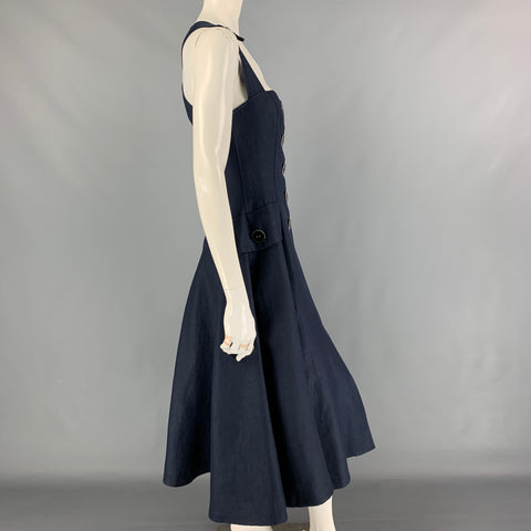OSCAR DE LA RENTA Size 8 Navy Criss Cross Shoulder Straps Dress