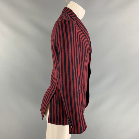 MASSIMO PIOMBO  Size 36 Red & Navy Stripe Linen &  Cotton Sport Coat