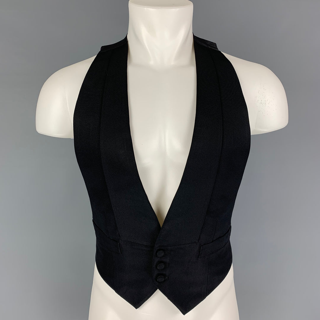 HENRY POOLE & Co. Size 36 Black Silk Tuxedo Vest