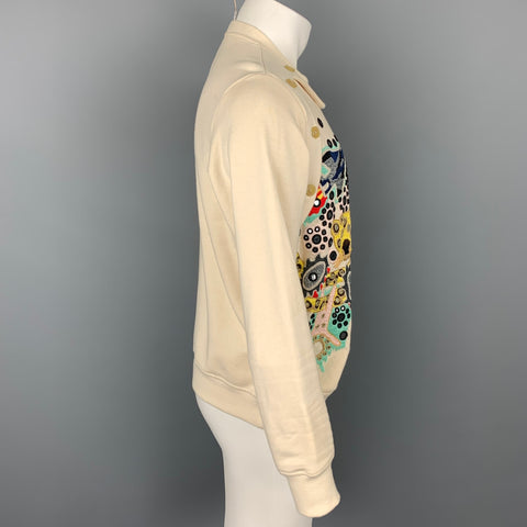 WALTER VAN BEIRENDONCK Woest F/W 16 Size M Cream Embroidery Cotton Crew-Neck Sweatshirt