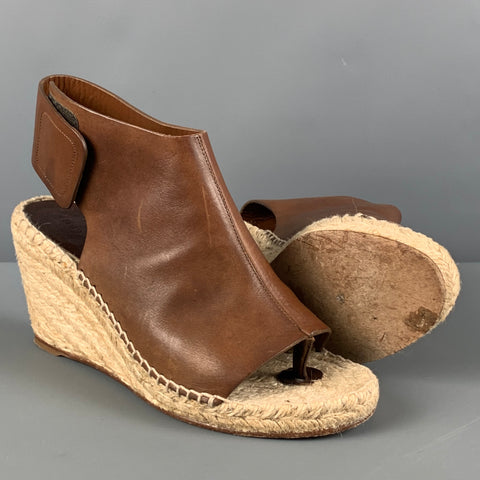 CELINE Size 7 Tan Natural Leather Mixed Materials Espadrille Sandals