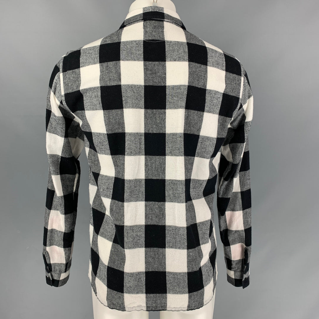 SANDRO Camisa Manga Larga Franela De Algodón A Cuadros Blanco Y Negro Talla M