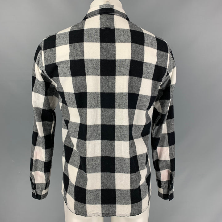 SANDRO Camisa Manga Larga Franela De Algodón A Cuadros Blanco Y Negro Talla M