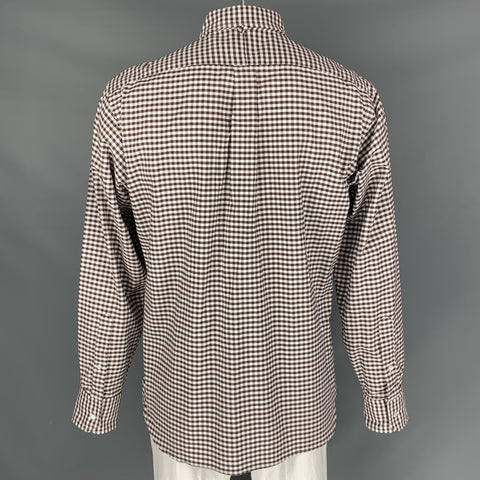 BLACK FLEECE Size M White Gingham Cotton Long Brown Long Sleeve Shirt