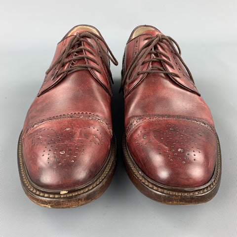 GUCCI Taille 8.5 Chaussures à lacets en cuir perforé bordeaux