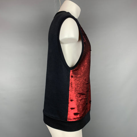 DRIES VAN NOTEN S/S 16 Size M Red & Black Sequined Cotton / Polyester Vest