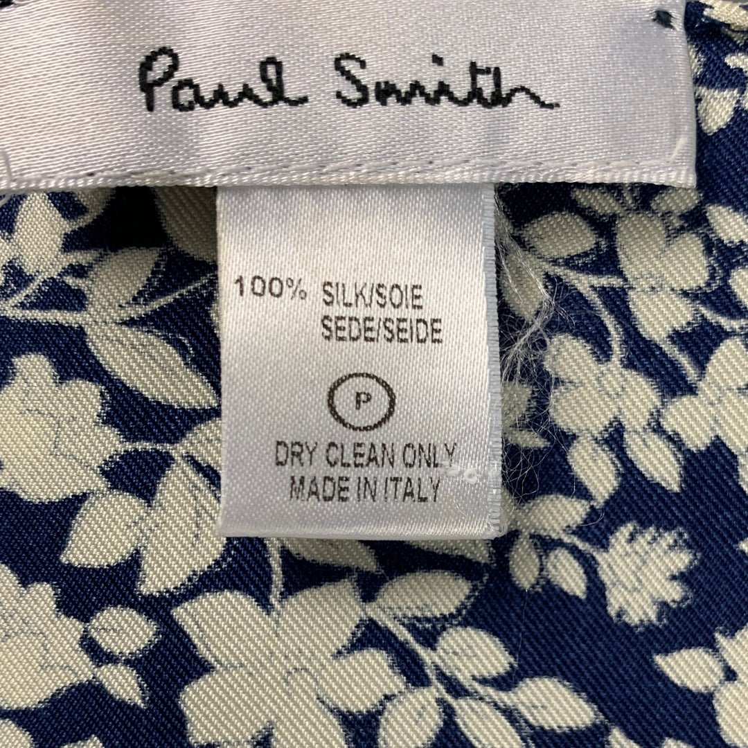 PAUL SMITH Navy White Floral Silk Twill Pocket Square