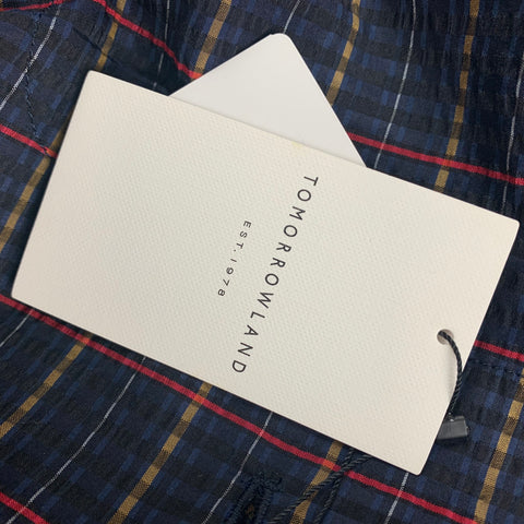 TOMORROWLAND Size 42 Navy Red Plaid Silk Notch Lapel Sport Coat