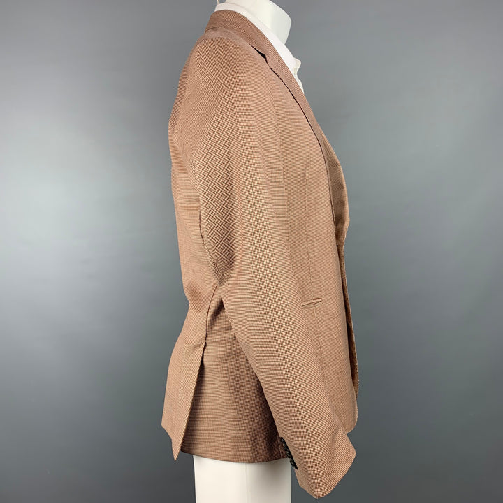 PAUL SMITH Soho Fit Size 40 Tan & Brown Houndstooth Wool Notch Lapel Sport Coat