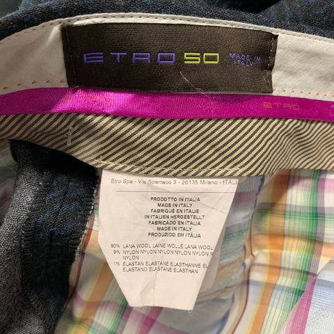 ETRO Size 34 Black Navy Herringbone Wool Blend Zip Fly Dress Pants