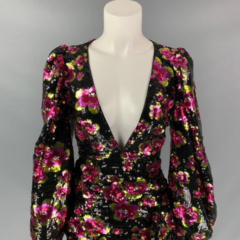 FOR LOVE & LEMONS Size XS Black & Pink Polyester Sequined Mini Dress