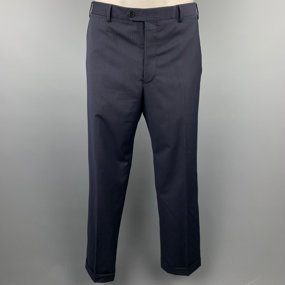 ARMANI COLLEZIONI Size 42 Regular Navy Pinstripe Wool Notch Lapel Suit