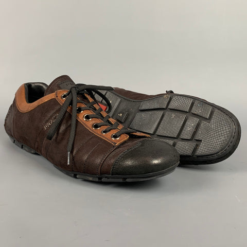 PRADA Size 12 Brown & Tan Quilted Leather Lace Up Shoes