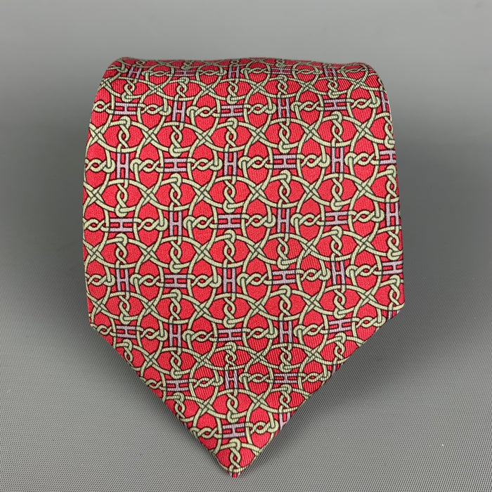 HERMES 7093 OA Burgundy Olive Abstract Silk Tie