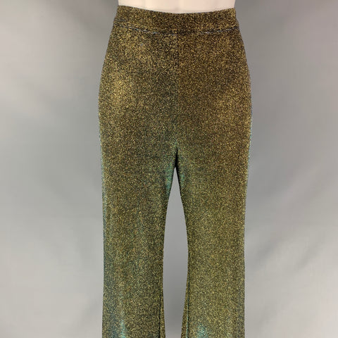 VEDA Pantalón de vestir acampanado metalizado de poliéster / lúrex dorado talla 2