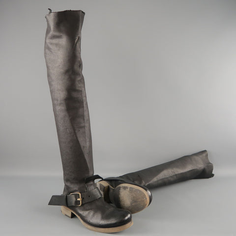 M.A.+ Size 7 Black Leather Thigh High Ankle Strip Biker Boots
